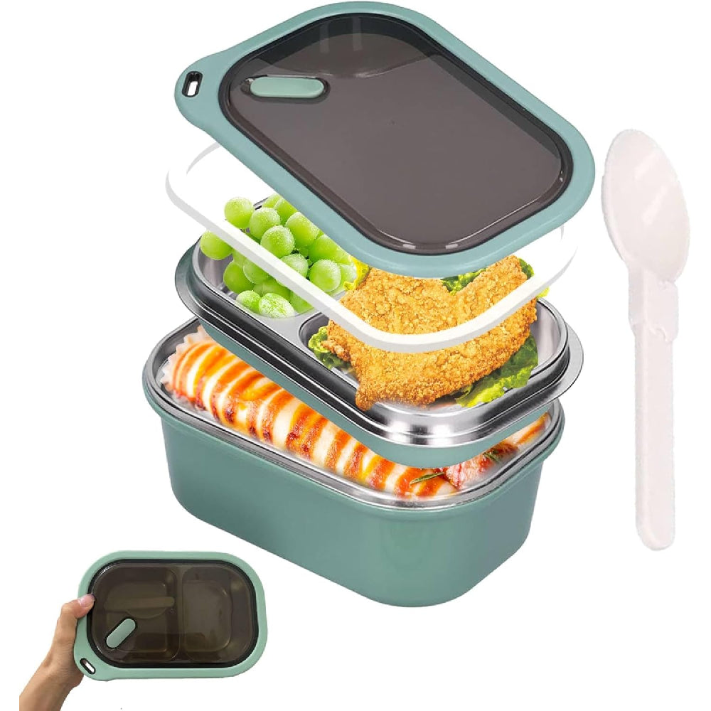 Adult Bento Lunch Box: 1200ml 2-Layer Design with Spoon for Office & Travel - Take Fire