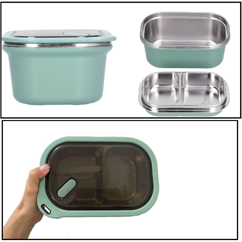 Adult Bento Lunch Box: 1200ml 2-Layer Design with Spoon for Office & Travel - Take Fire