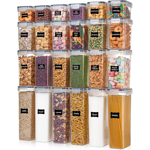 Airtight Kitchen Canisters: 24-Pc BPA-Free Set with Labels for Cereal & Sugar Storage - Take Fire