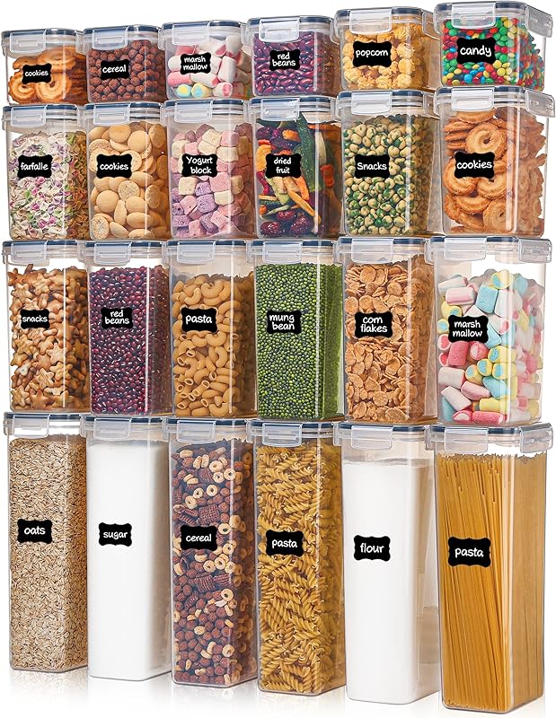 Airtight Kitchen Canisters: 24-Pc BPA-Free Set with Labels for Cereal & Sugar Storage - Take Fire