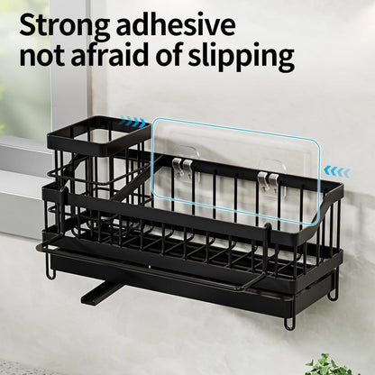 All-in-One Sink Caddy: Sponge & Soap Holder with Non-Slip Brush Storage (Black) - Take Fire