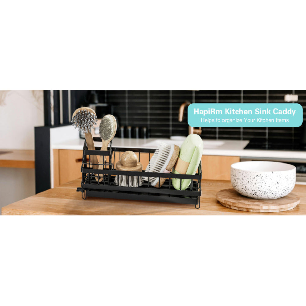 All-in-One Sink Caddy: Sponge & Soap Holder with Non-Slip Brush Storage (Black) - Take Fire