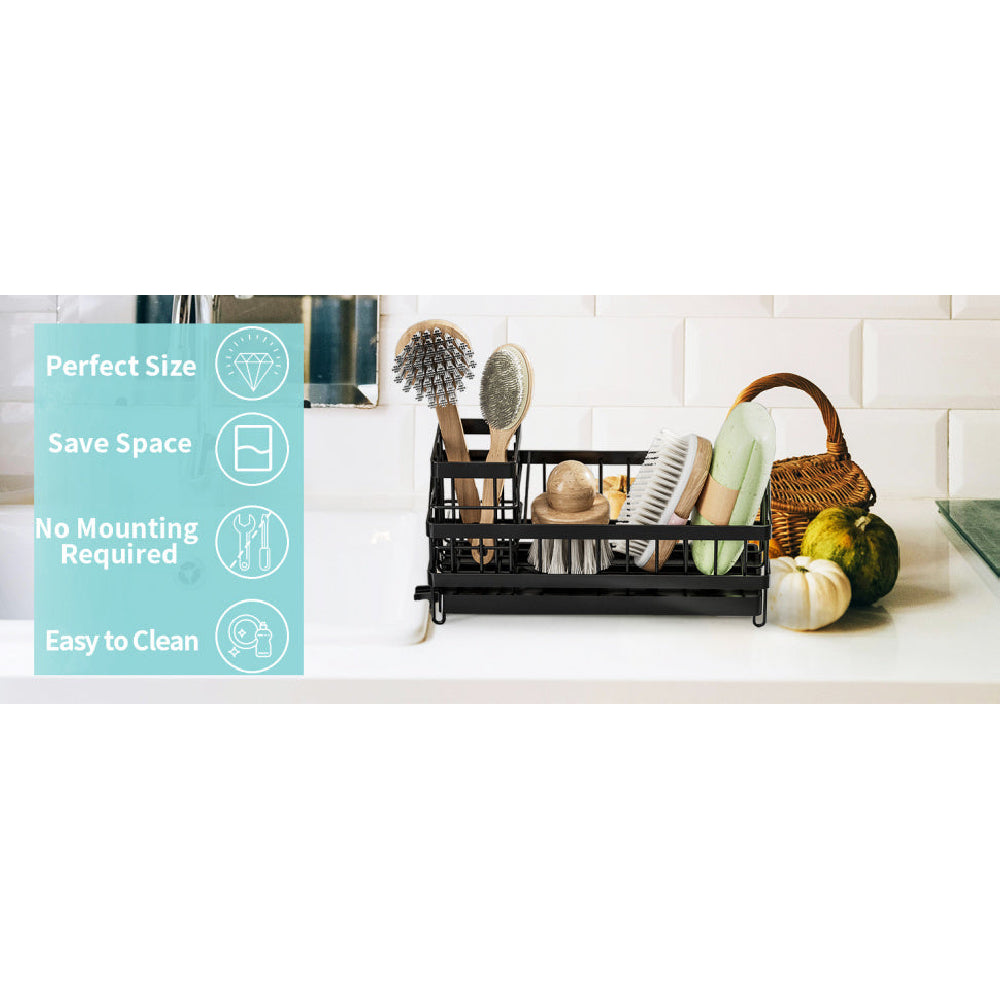 All-in-One Sink Caddy: Sponge & Soap Holder with Non-Slip Brush Storage (Black) - Take Fire