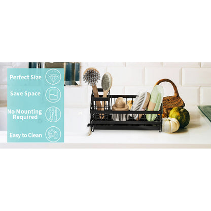 All-in-One Sink Caddy: Sponge & Soap Holder with Non-Slip Brush Storage (Black) - Take Fire