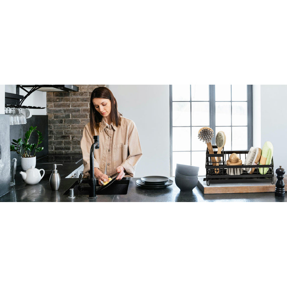 All-in-One Sink Caddy: Sponge & Soap Holder with Non-Slip Brush Storage (Black) - Take Fire