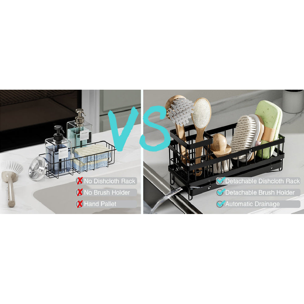 All-in-One Sink Caddy: Sponge & Soap Holder with Non-Slip Brush Storage (Black) - Take Fire