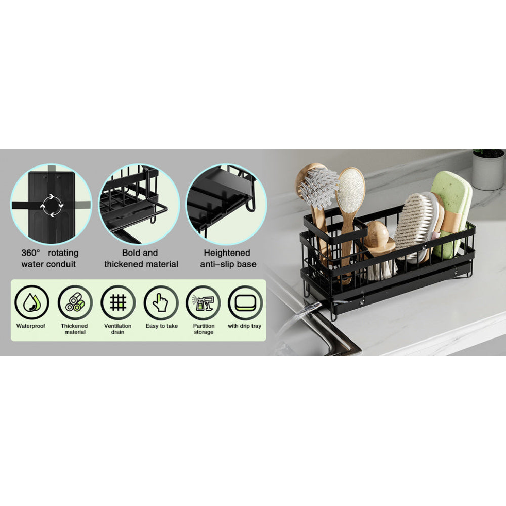 All-in-One Sink Caddy: Sponge & Soap Holder with Non-Slip Brush Storage (Black) - Take Fire
