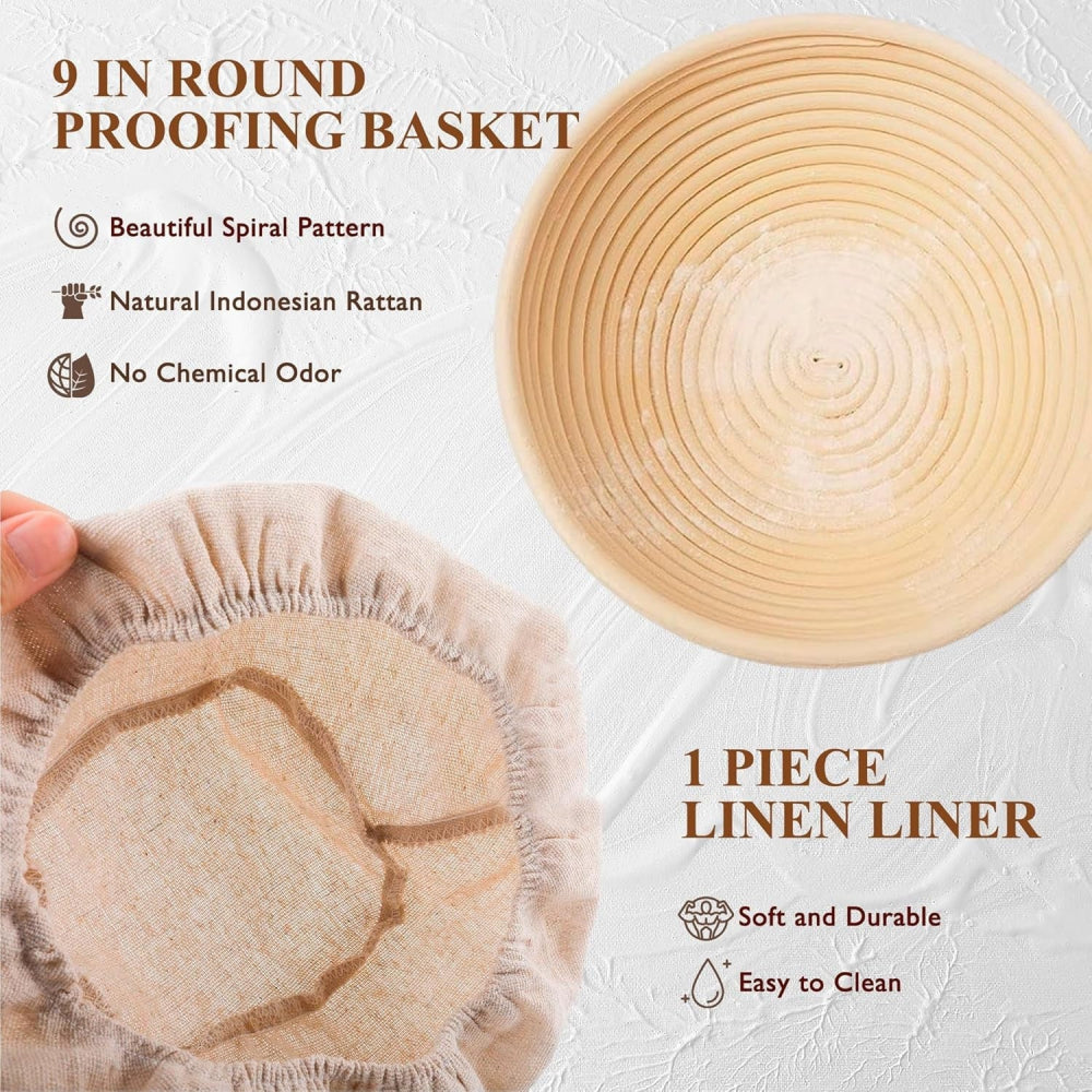Artisan Bread Making Kit: 9" Round Banneton Basket & Glass Starter Jar Included - Take Fire