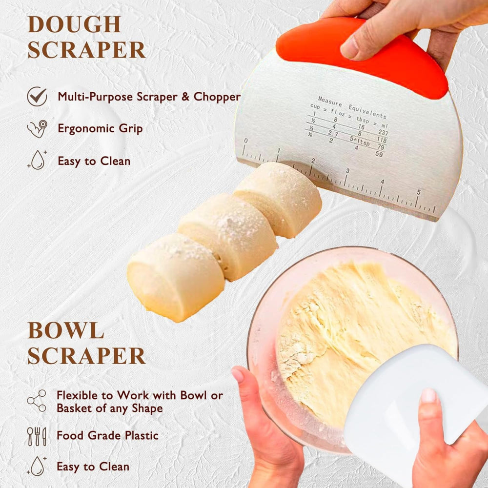 Artisan Bread Making Kit: 9" Round Banneton Basket & Glass Starter Jar Included - Take Fire