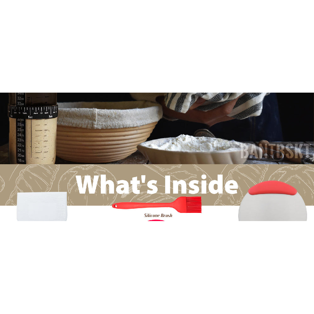 Artisan Bread Making Kit: 9" Round Banneton Basket & Glass Starter Jar Included - Take Fire