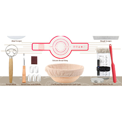 Artisan Bread Making Kit: 9" Round Banneton Basket & Glass Starter Jar Included - Take Fire
