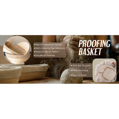 Artisan Bread Making Kit: 9" Round Banneton Basket & Glass Starter Jar Included - Take Fire