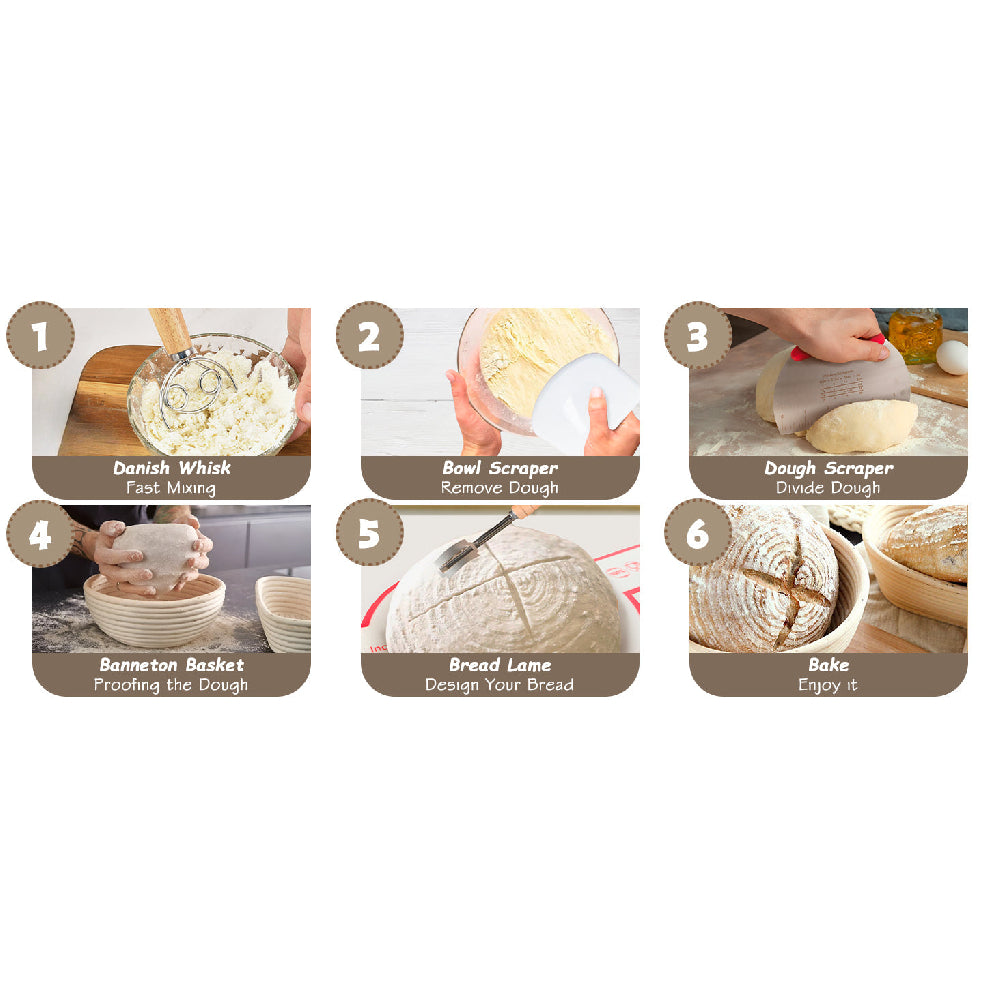 Artisan Bread Making Kit: 9" Round Banneton Basket & Glass Starter Jar Included - Take Fire