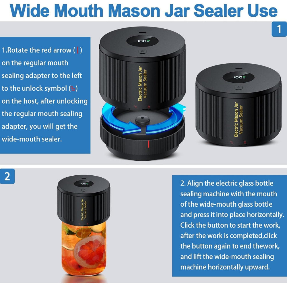 Automatic Jar Sealer Kit: One-Touch Vacuum Sealing for Wide/Regular Mouth Mason Jars - Take Fire