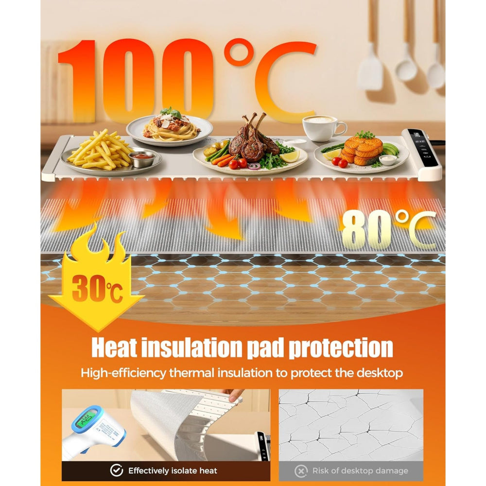 Food Warming Mat 26x15": 6 Temp & Timer Settings with Child Lock for Buffets & Parties - Take Fire