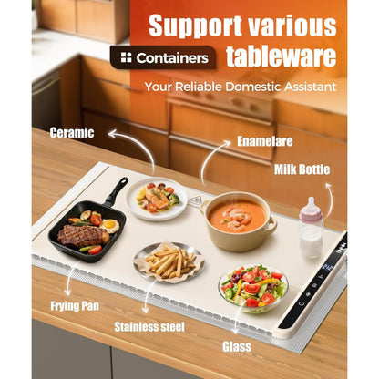 Food Warming Mat 26x15": 6 Temp & Timer Settings with Child Lock for Buffets & Parties - Take Fire