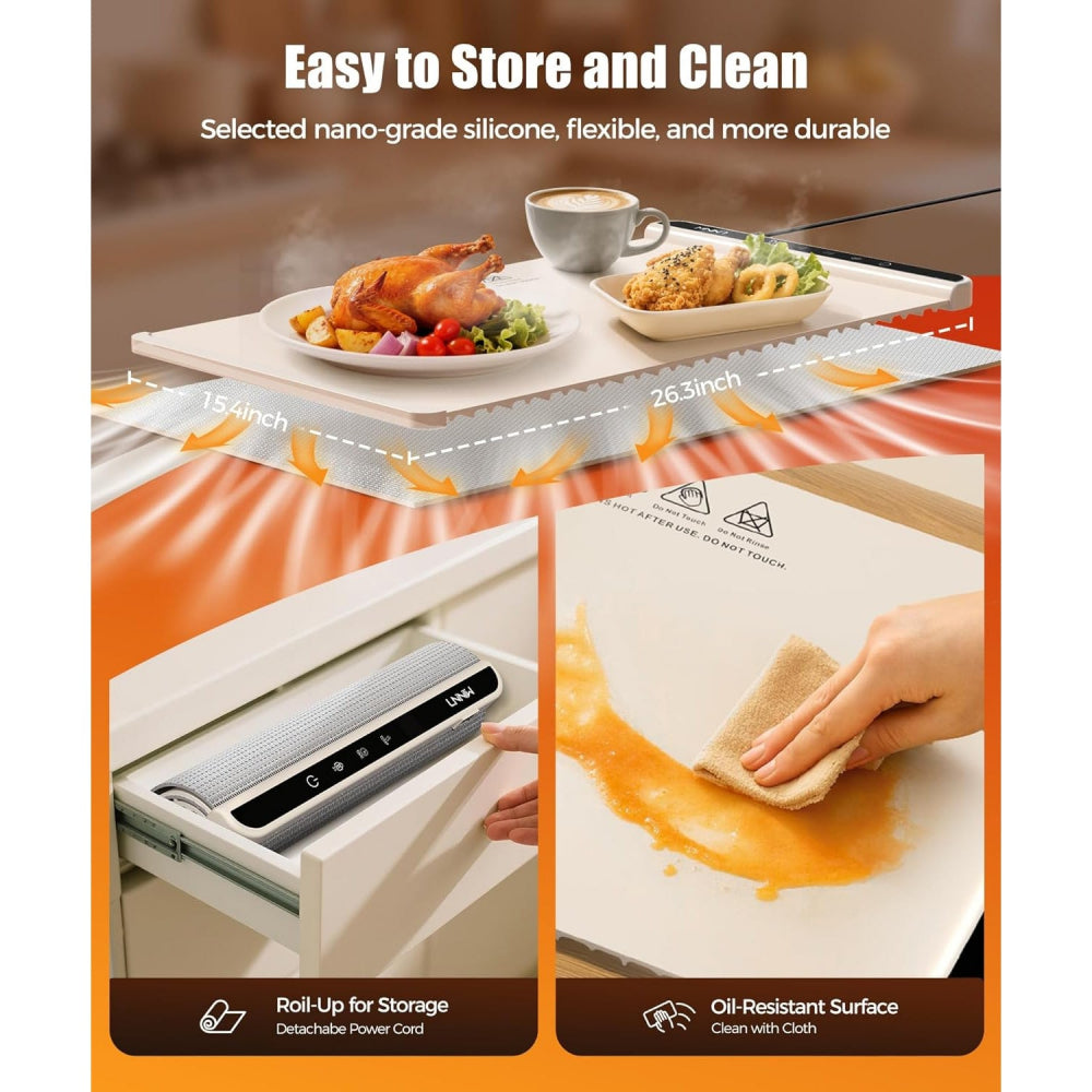 Food Warming Mat 26x15": 6 Temp & Timer Settings with Child Lock for Buffets & Parties - Take Fire