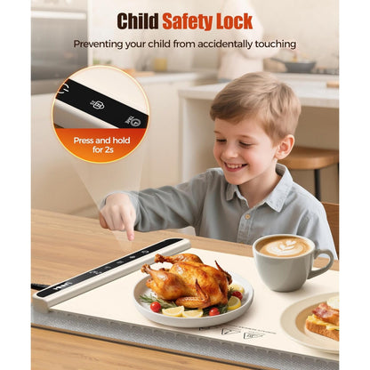 Food Warming Mat 26x15": 6 Temp & Timer Settings with Child Lock for Buffets & Parties - Take Fire