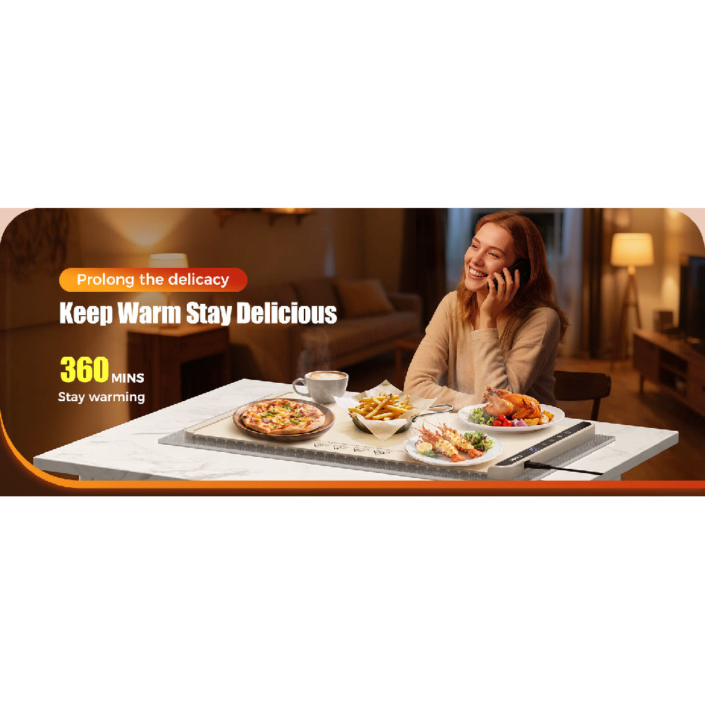 Food Warming Mat 26x15": 6 Temp & Timer Settings with Child Lock for Buffets & Parties - Take Fire