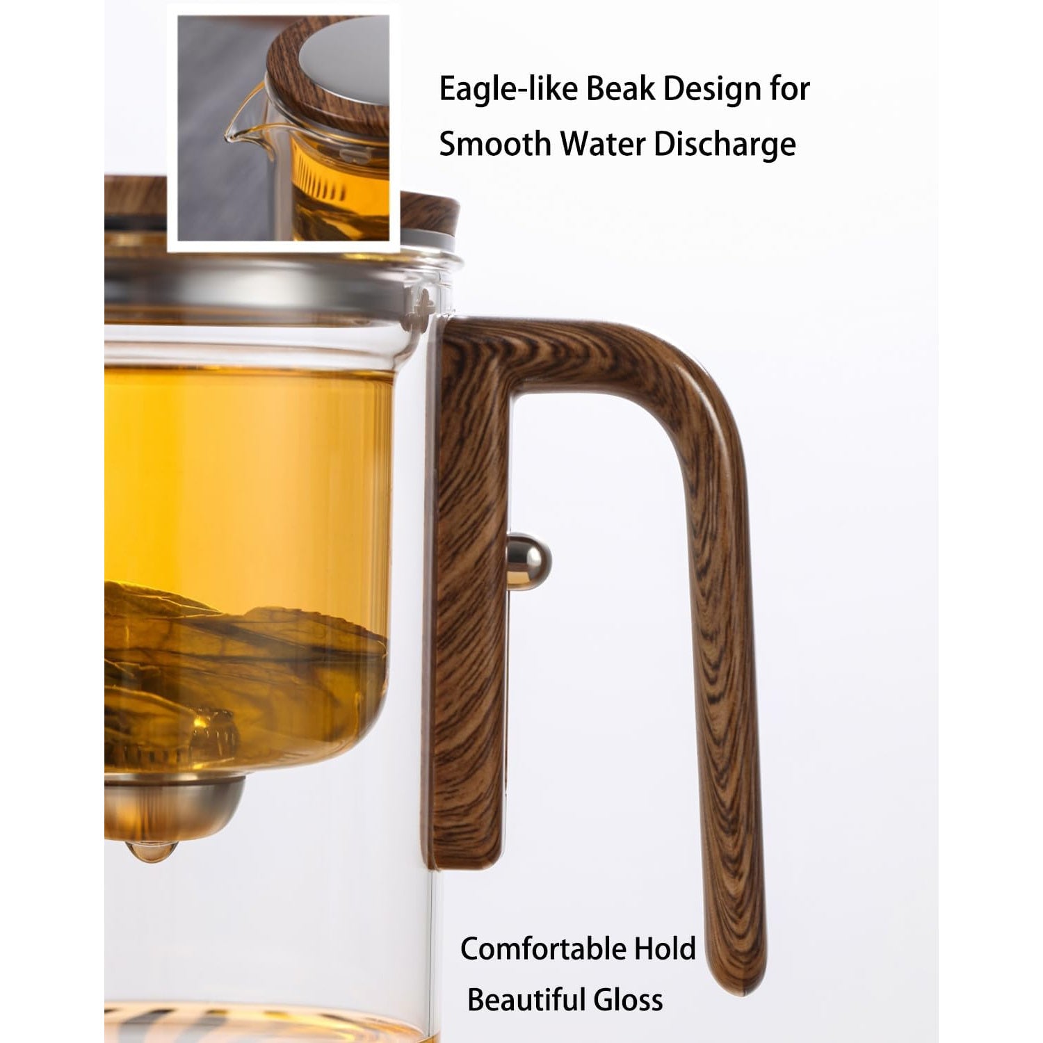 Magic Glass Teapot 600ml: Push-Control Lid with Strainer for Home & Office Use - Take Fire