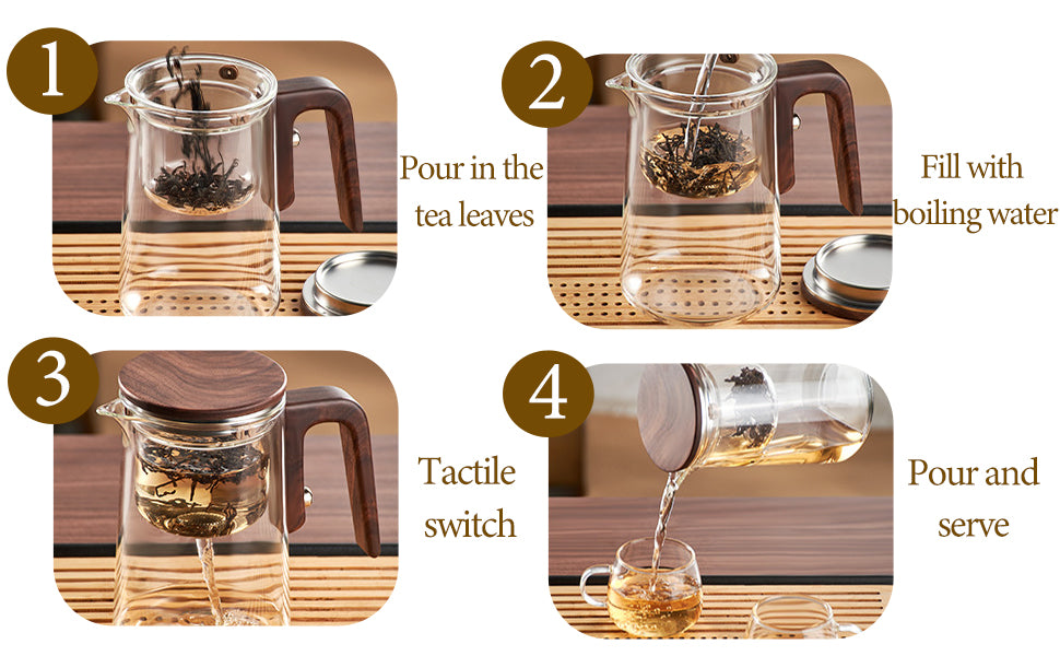 Magic Glass Teapot 600ml: Push-Control Lid with Strainer for Home & Office Use - Take Fire