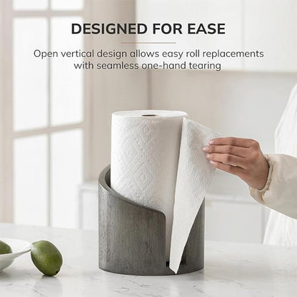 One-Hand Paper Towel Holder: Mango Wood Base & Iron Stand for Jumbo Rolls (Gray) - Take Fire