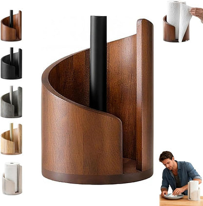 One-Hand Paper Towel Holder: Mango Wood Base & Iron Stand for Jumbo Rolls (Gray) - Take Fire