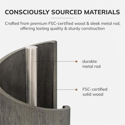 One-Hand Paper Towel Holder: Mango Wood Base & Iron Stand for Jumbo Rolls (Gray) - Take Fire