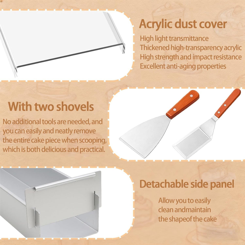 Removable Frame Cake Pan: Aluminum Rectangular Mold with Lid & Stainless Spatula - Take Fire