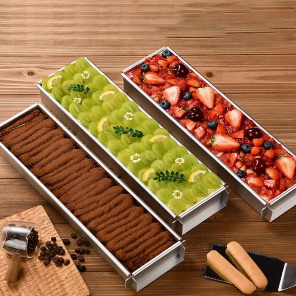 Removable Frame Cake Pan: Aluminum Rectangular Mold with Lid & Stainless Spatula - Take Fire