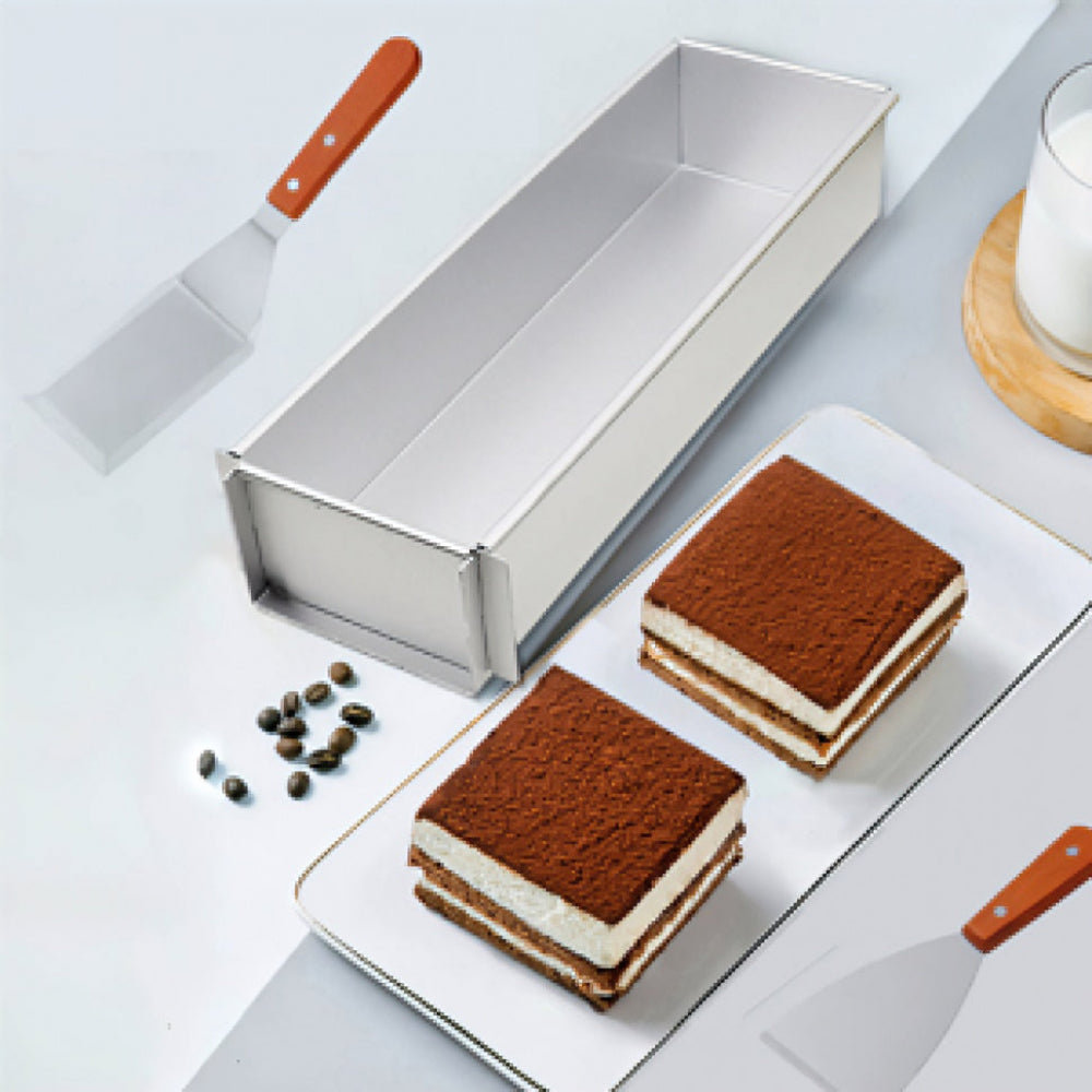 Removable Frame Cake Pan: Aluminum Rectangular Mold with Lid & Stainless Spatula - Take Fire