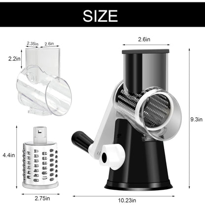 Rotary Cheese Grater with Suction Base: 3 Blades for Cheese, Nuts & Vegetables, Includes Brush (Black) - Take Fire