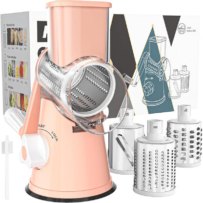 Rotary Cheese Grater with Suction Base: 3 Blades for Cheese, Nuts & Vegetables, Includes Brush (Black) - Take Fire