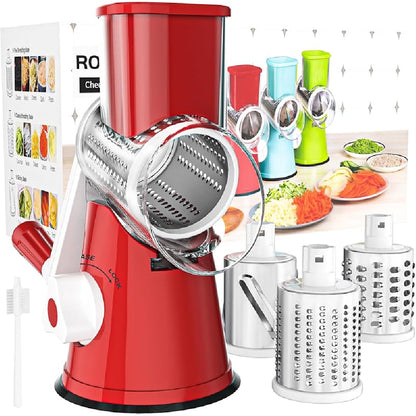 Rotary Cheese Grater with Suction Base: 3 Blades for Cheese, Nuts & Vegetables, Includes Brush (Black) - Take Fire