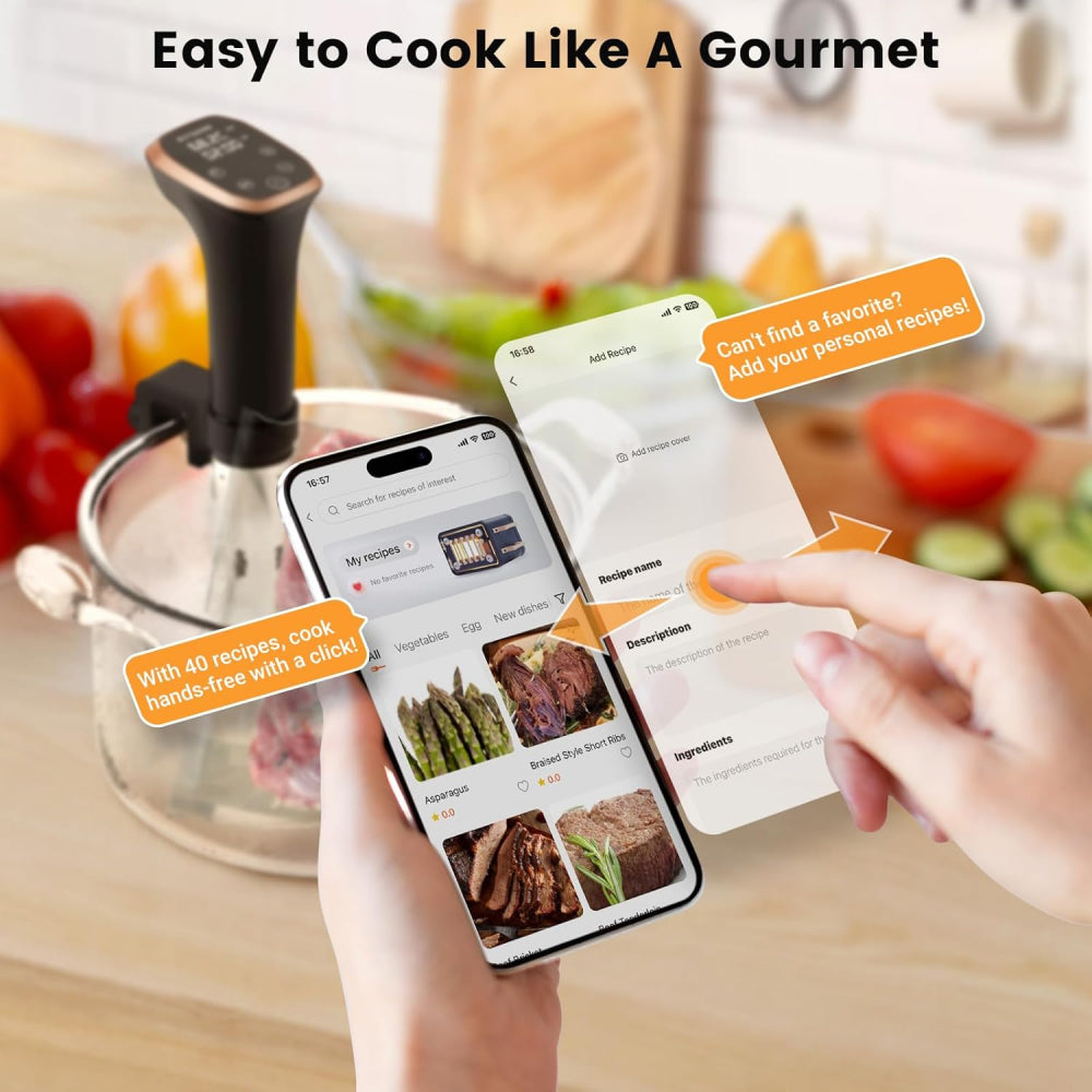 Smart Sous Vide Circulator: WiFi Control & Ultra Quiet Stainless Steel Design with Recipes - Take Fire