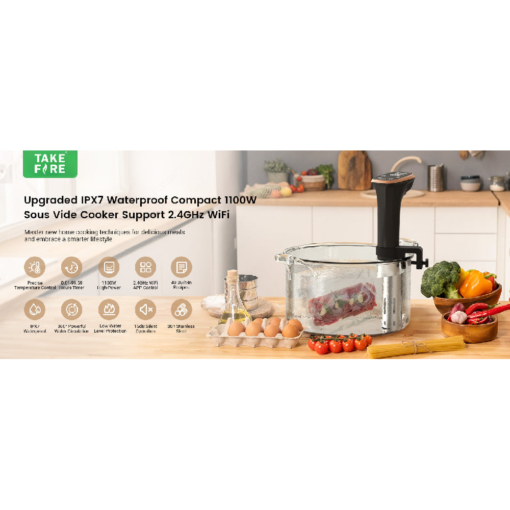 Smart Sous Vide Circulator: WiFi Control & Ultra Quiet Stainless Steel Design with Recipes - Take Fire