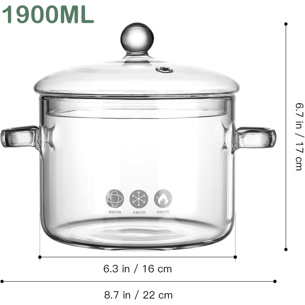Transparent Saucepan: 1900ml Borosilicate Pot with Lid for Stovetop Cooking & Display - Take Fire