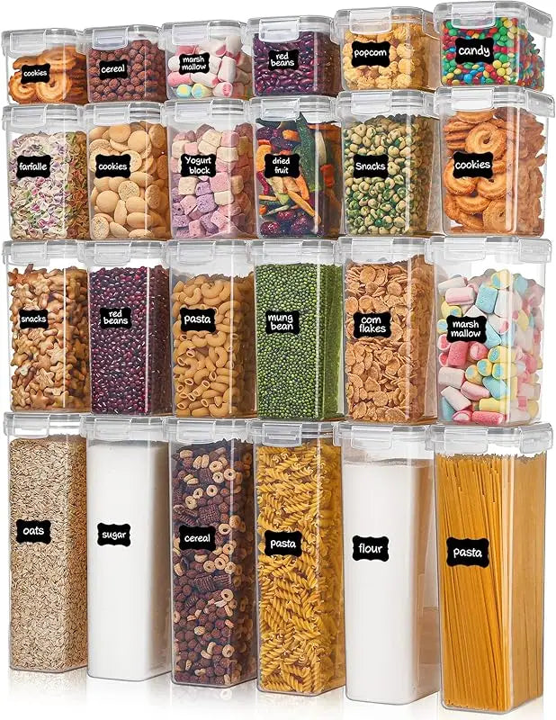 Airtight Kitchen Canisters: 24-Pc BPA-Free Set with Labels for Cereal & Sugar Storage - Take Fire