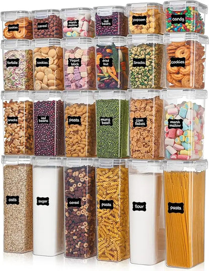 Airtight Kitchen Canisters: 24-Pc BPA-Free Set with Labels for Cereal & Sugar Storage - Take Fire