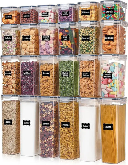 Airtight Kitchen Canisters: 24-Pc BPA-Free Set with Labels for Cereal & Sugar Storage - Take Fire