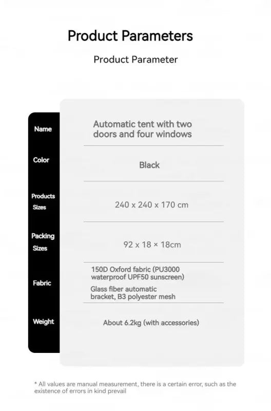 Automatic Black-Coated Camping Tent - 帐篷