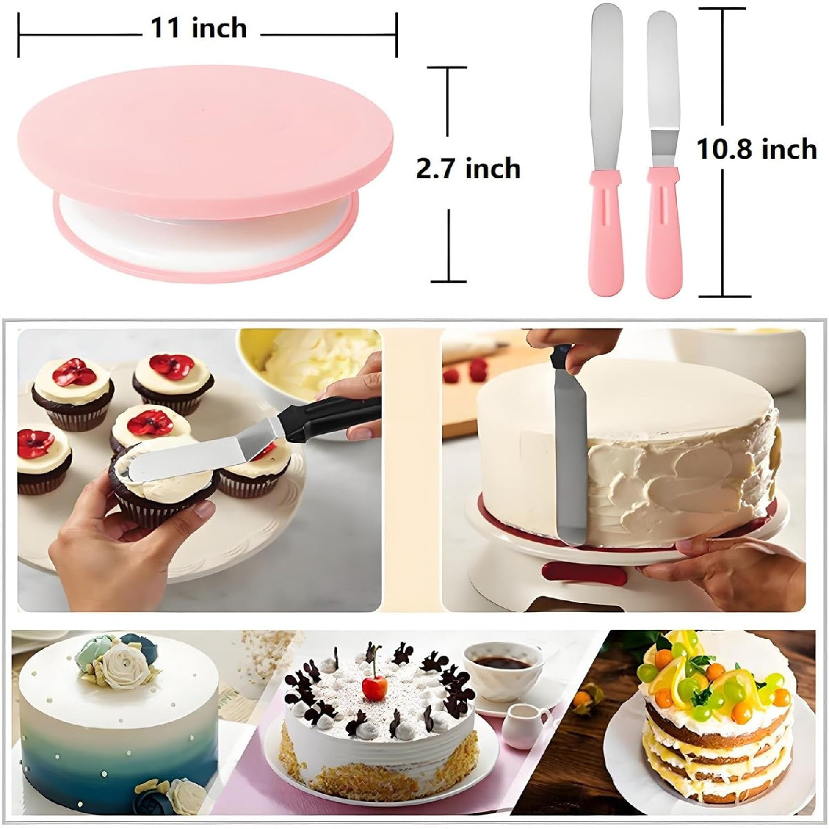 298-Pc Cake Decorating Kit: Turntable, Icing Tips, Spatulas & Tools for Baking (Pink)