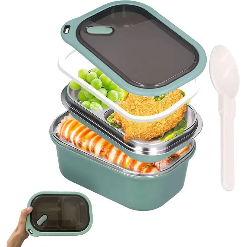 Adult Bento Lunch Box: 1200ml 2-Layer Design with Spoon for Office & Travel - Take Fire