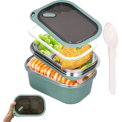 Adult Bento Lunch Box: 1200ml 2-Layer Design with Spoon for Office & Travel - Take Fire