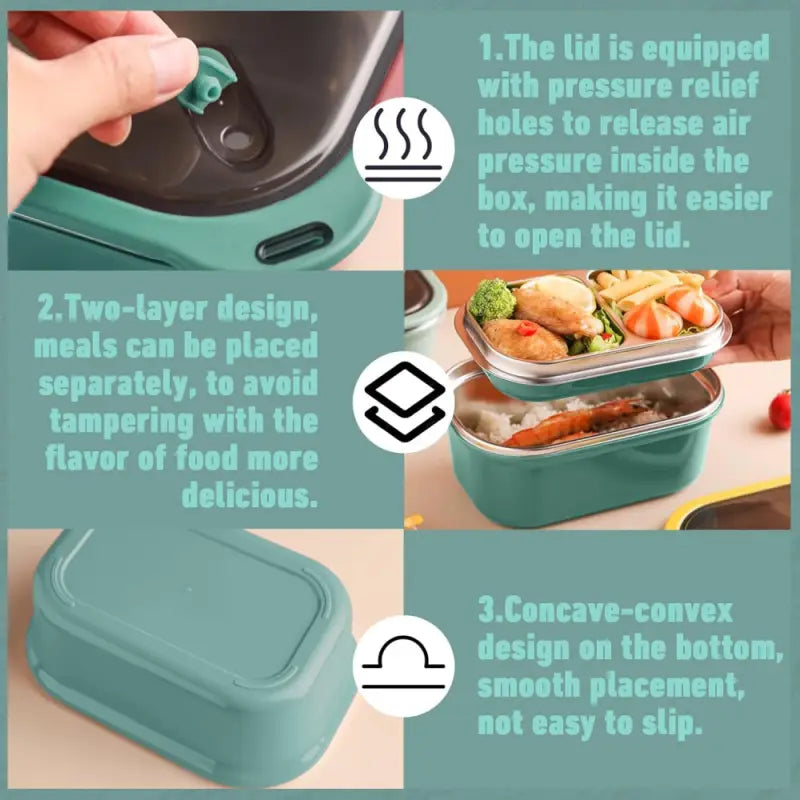 Adult Bento Lunch Box: 1200ml 2-Layer Design with Spoon for Office & Travel - Take Fire