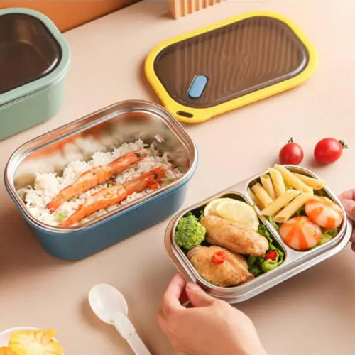 Adult Bento Lunch Box: 1200ml 2-Layer Design with Spoon for Office & Travel - Take Fire