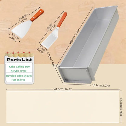 Removable Frame Cake Pan: Aluminum Rectangular Mold with Lid & Stainless Spatula - Take Fire