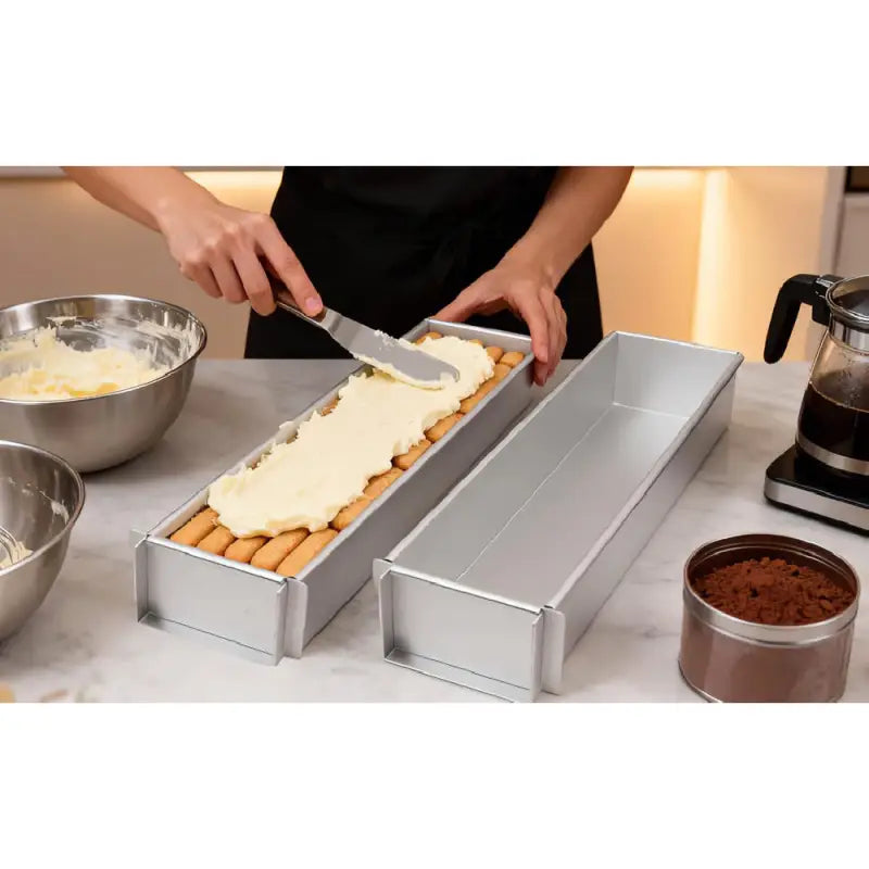 Removable Frame Cake Pan: Aluminum Rectangular Mold with Lid & Stainless Spatula - Take Fire