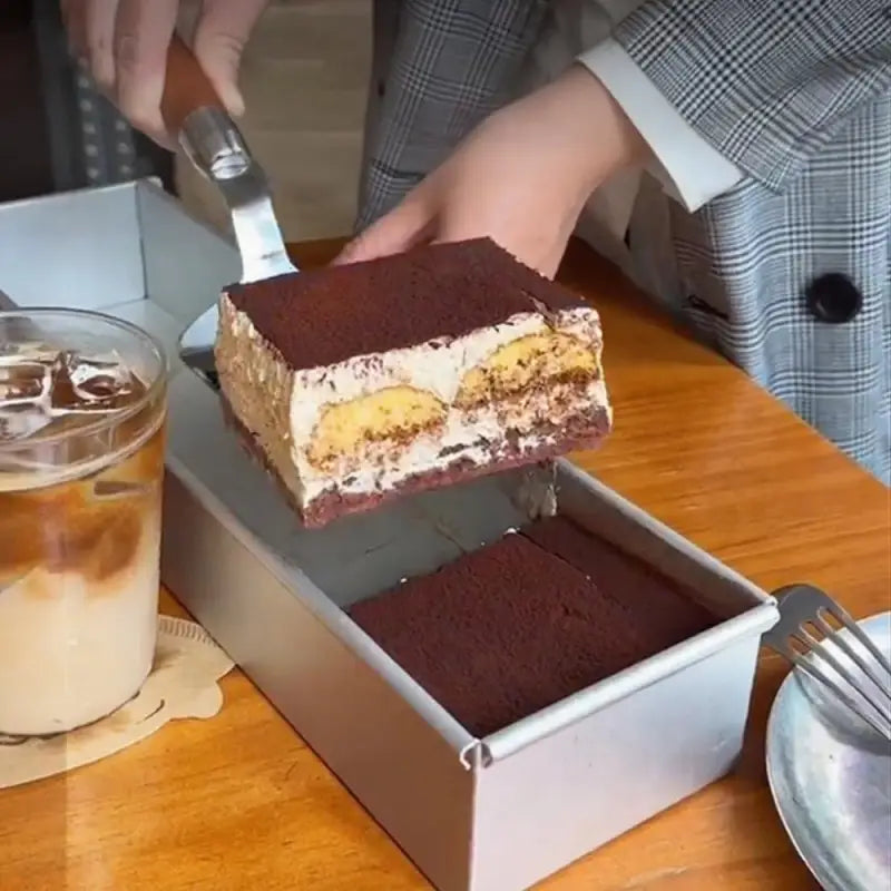 Removable Frame Cake Pan: Aluminum Rectangular Mold with Lid & Stainless Spatula - Take Fire