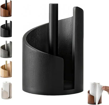 One-Hand Paper Towel Holder: Mango Wood Base & Iron Stand for Jumbo Rolls (Gray) - Take Fire